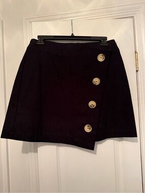 Topshop Black Asymmetric Mini Skirt with Buttons